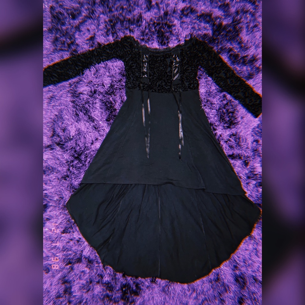 Gothic Floral Velvet High Low Dress